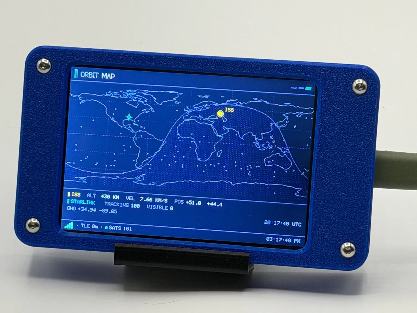 Orbit Map view with live ISS position, altitude, and velocity over a world map