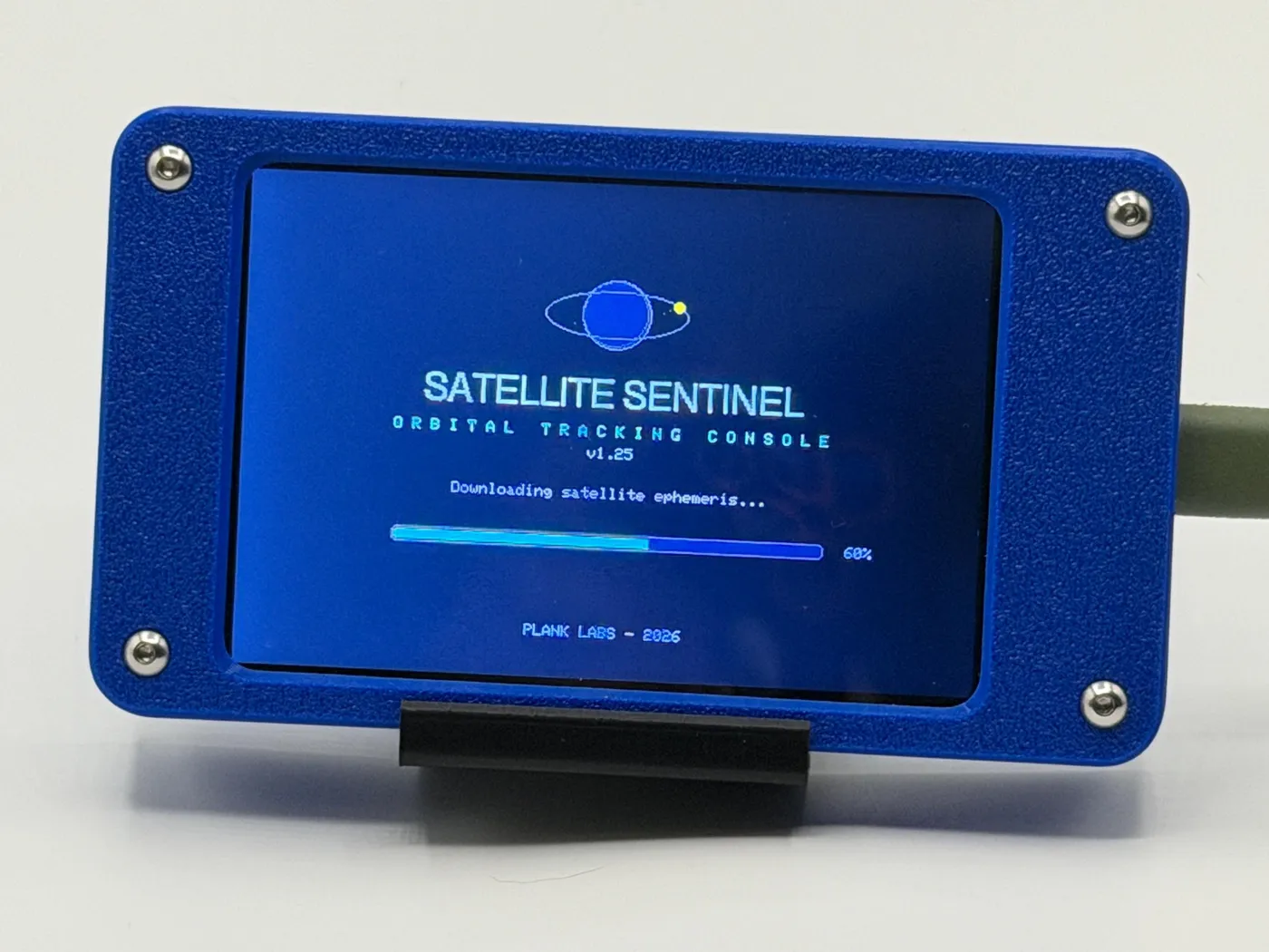 Boot screen: Orbital Tracking Console downloading satellite ephemeris