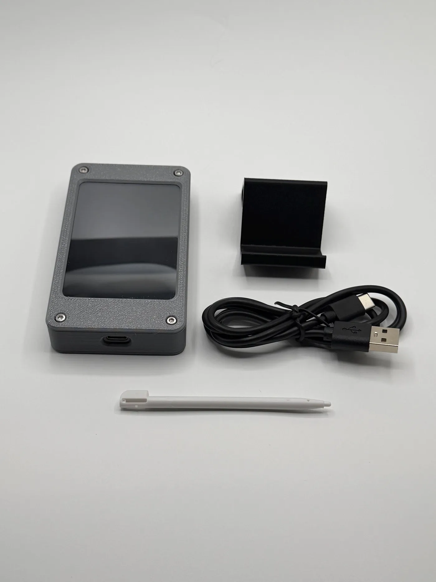 What’s in the box: the unit, desktop stand, USB-C cable and a touchscreen stylus